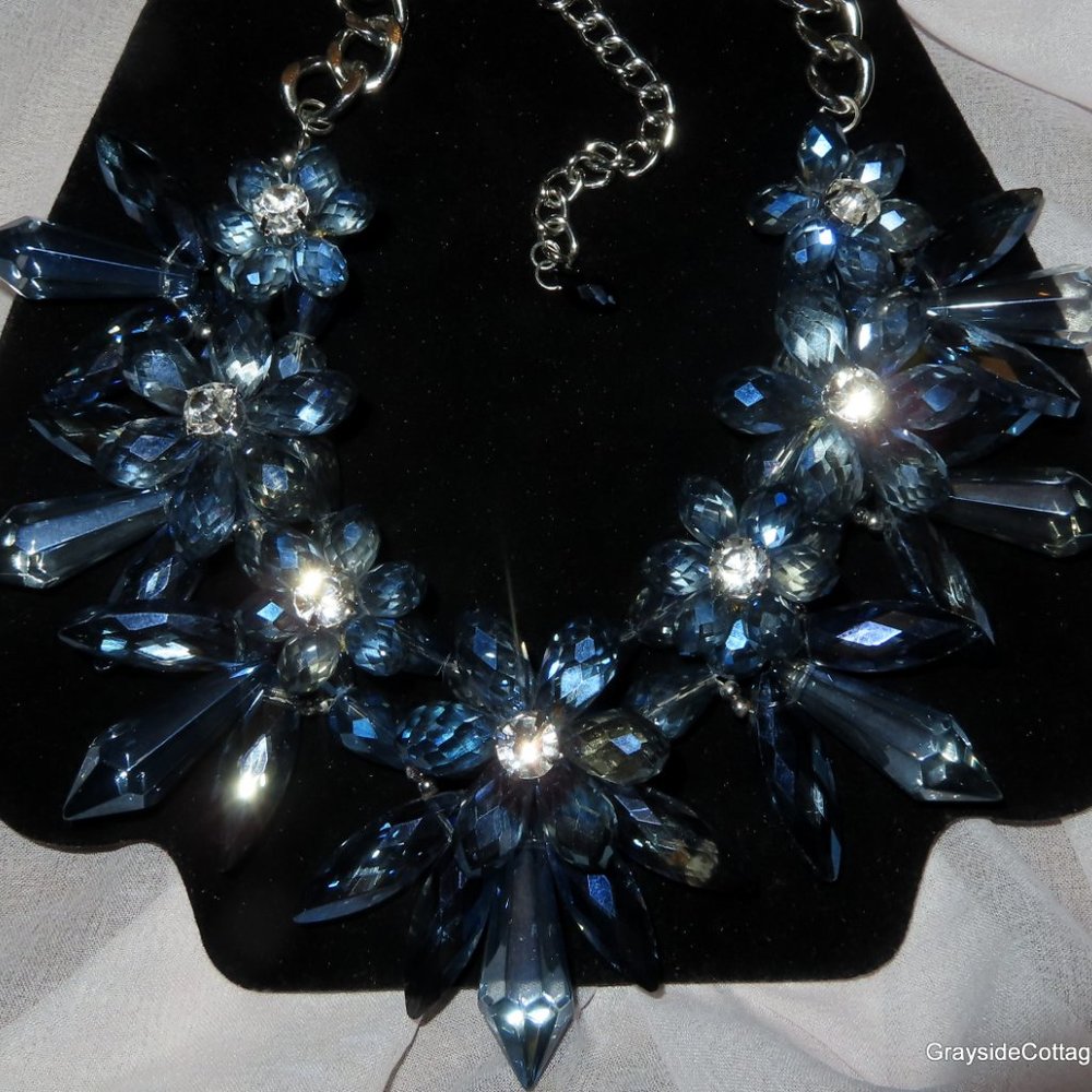 Statement Necklace Blue Crystals Necklace • Dark Blue Crystals • Gorgeous! - Picture 5 of 6